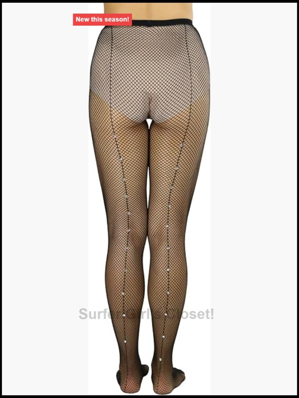 Women's Fishnet Pattern Pantyhose with Back Seam & Rhinestones